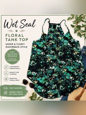 Wet Seal Y2K Sheer Floral Halter Tank Top Boho Swing Cami Size Unknown